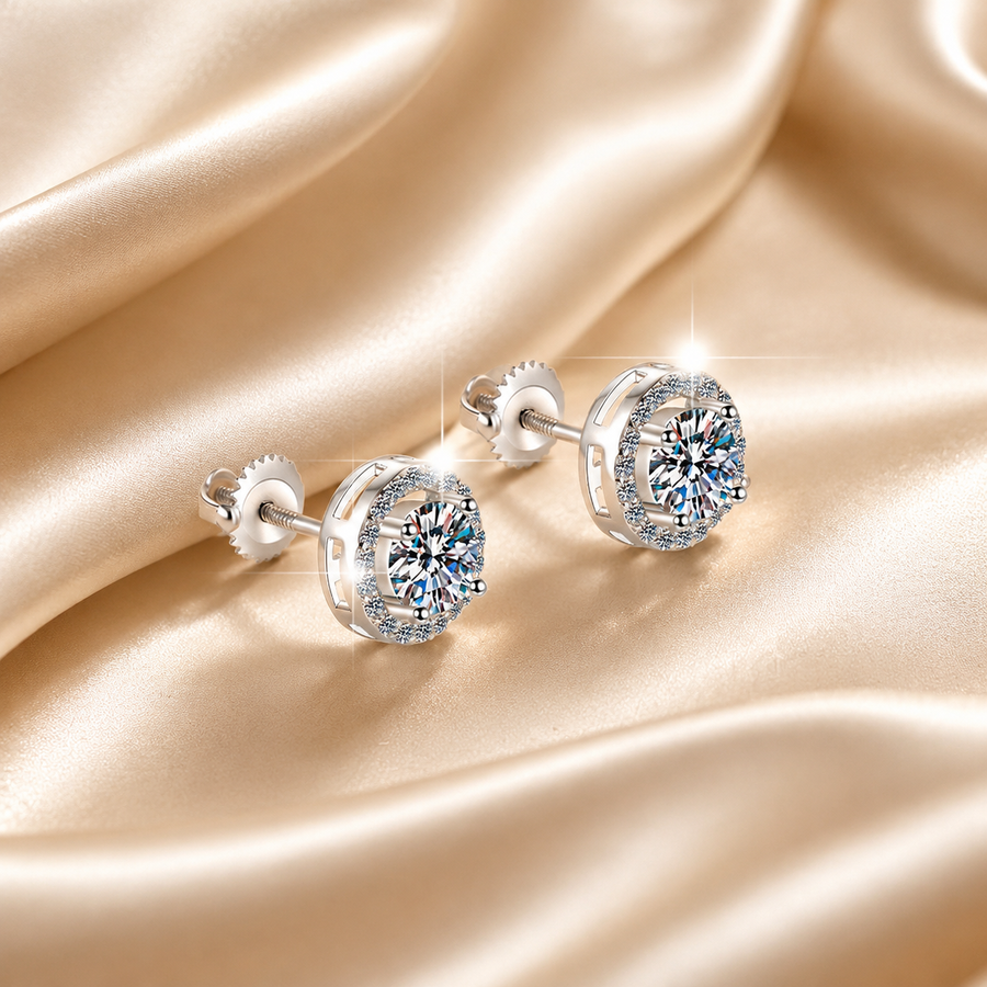 Starlace Moissanite Stud Earrings pair of moissanite earrings in S925 sterling silver - main product photo for ILU520 jewelry gifts