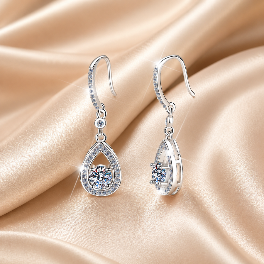 Aurora Dew Moissanite Drop Earrings pair of moissanite earrings in S925 sterling silver - main product photo for ILU520 jewelry gifts