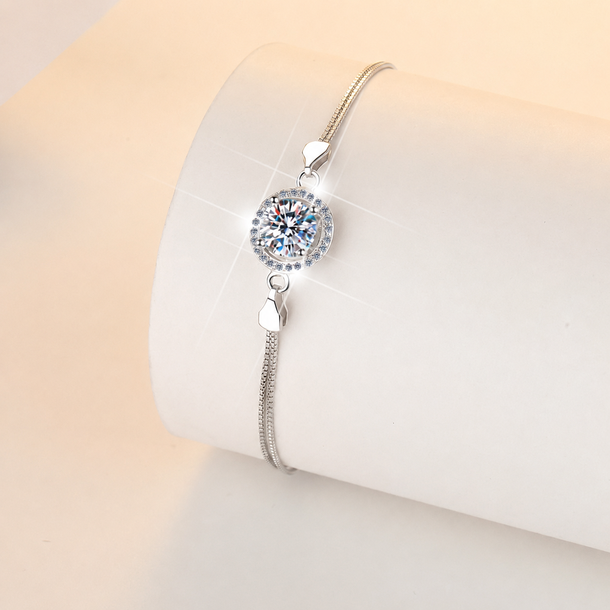 Moonlit Promise Moissanite Bracelet moissanite bracelet in S925 sterling silver - styling and detail view for ILU520 jewelry gifts