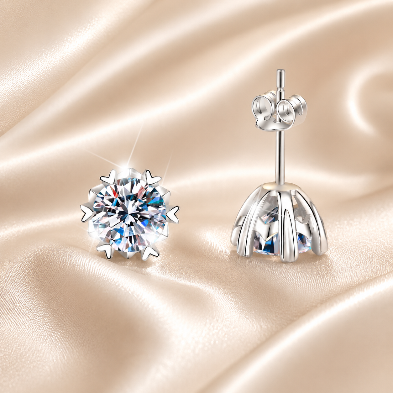 Winter Sprite Moissanite Stud Earrings pair of moissanite earrings in S925 sterling silver - main product photo for ILU520 jewelry gifts