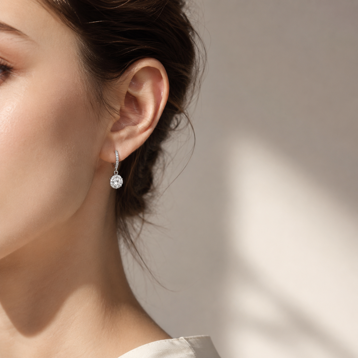 Moonlit Halo Moissanite Drop Earrings pair of moissanite earrings in S925 sterling silver - gift-ready product detail for ILU520 jewelry gifts