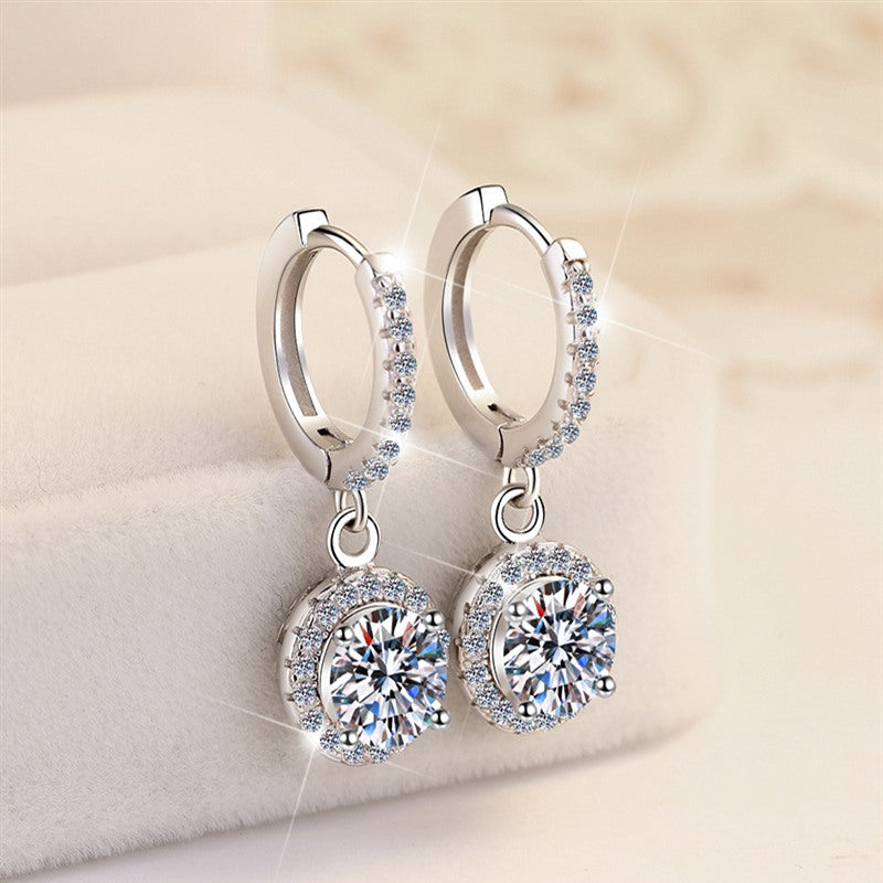 Moonlit Halo Moissanite Drop Earrings pair of moissanite earrings in S925 sterling silver - main product photo for ILU520 jewelry gifts