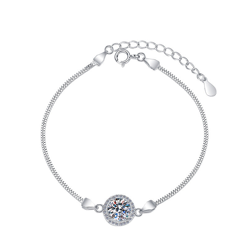 Moonlit Promise Moissanite Bracelet moissanite bracelet in S925 sterling silver - styling and detail view for ILU520 jewelry gifts