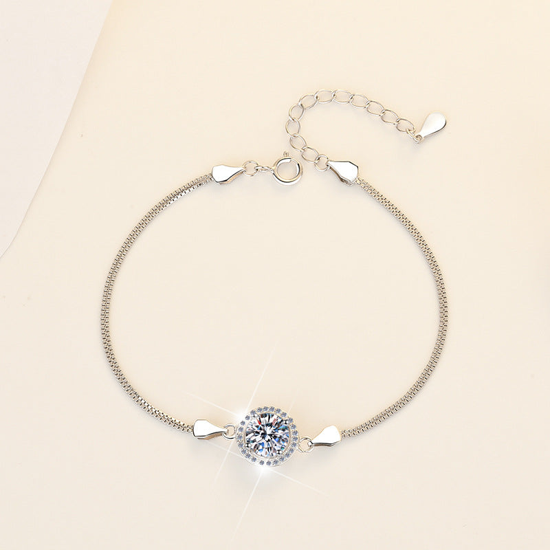 Moonlit Promise Moissanite Bracelet moissanite bracelet in S925 sterling silver - styling and detail view for ILU520 jewelry gifts