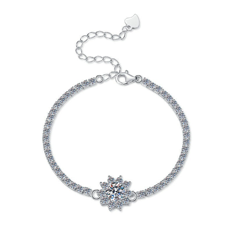 Winter Bloom Moissanite Bracelet moissanite bracelet in S925 sterling silver - styling and detail view for ILU520 jewelry gifts