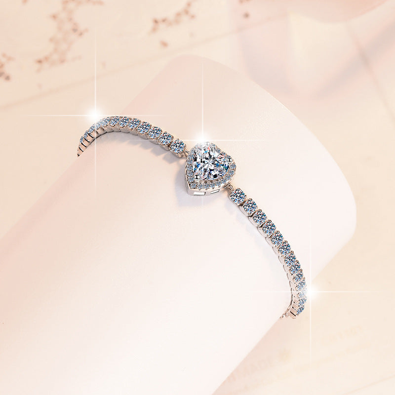 Heart Whisper Moissanite Bracelet moissanite bracelet in S925 sterling silver - gift-ready product detail for ILU520 jewelry gifts
