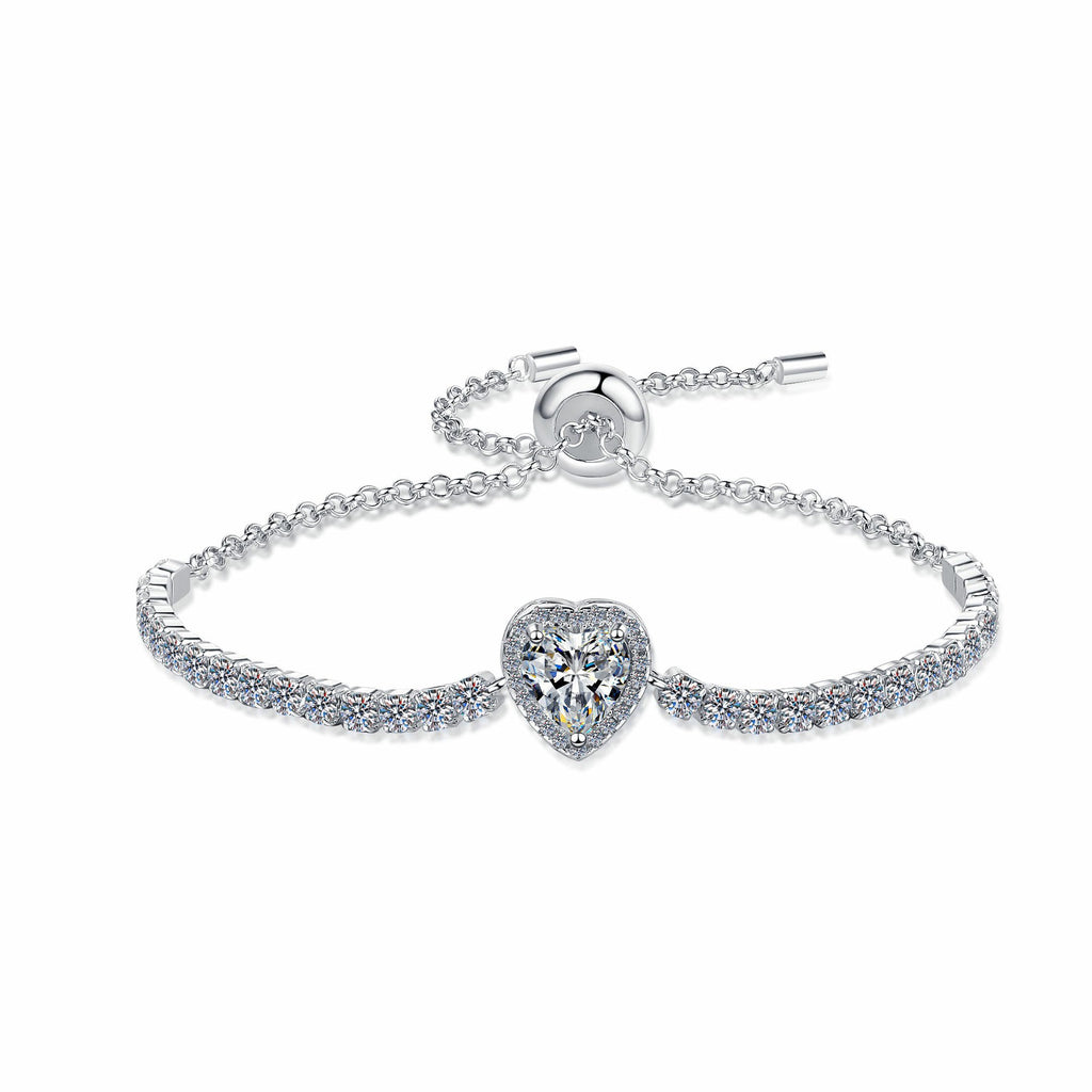 Heart Whisper Moissanite Bracelet moissanite bracelet in S925 sterling silver - styling and detail view for ILU520 jewelry gifts