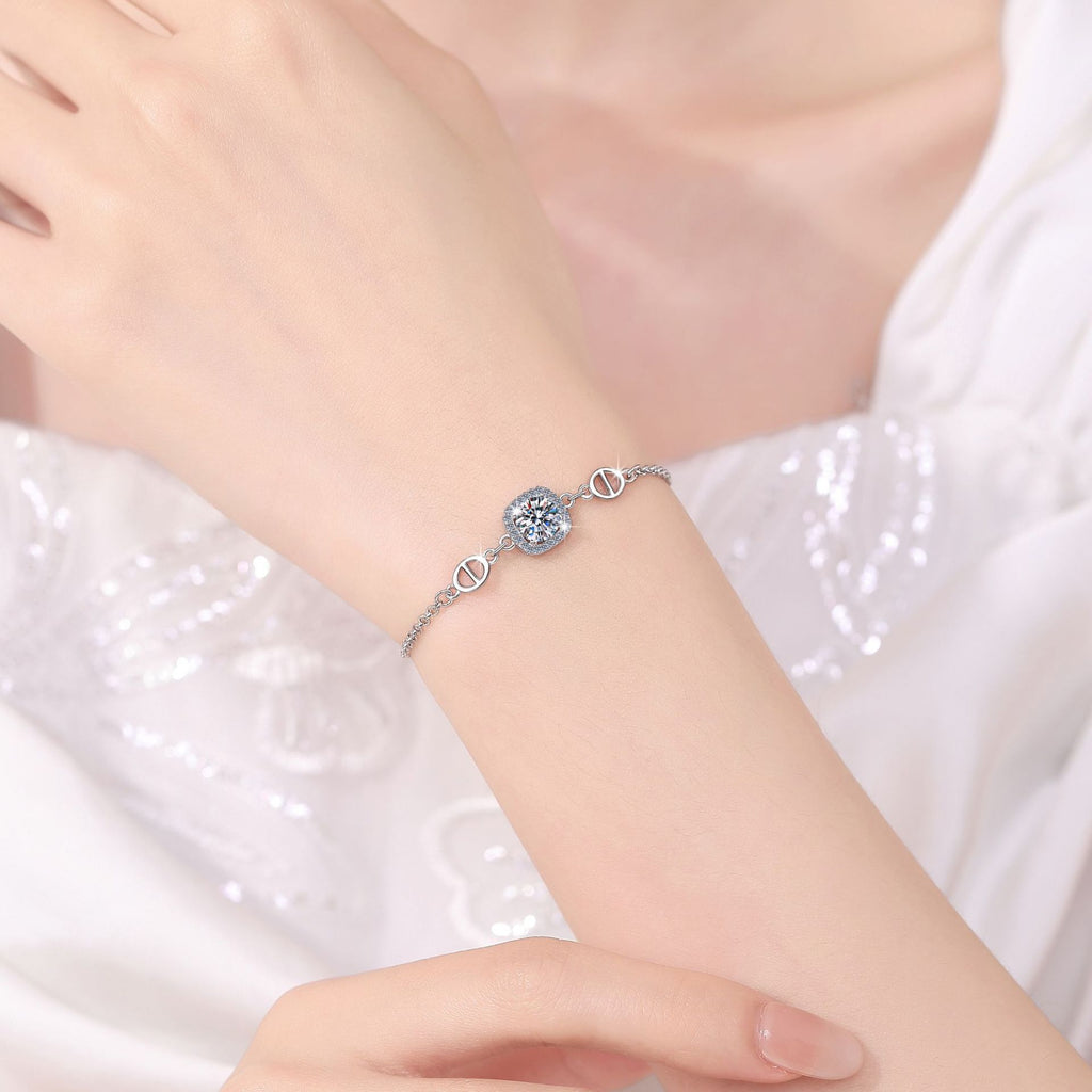 Forever Grace Moissanite Bracelet moissanite bracelet in S925 sterling silver - styling and detail view for ILU520 jewelry gifts