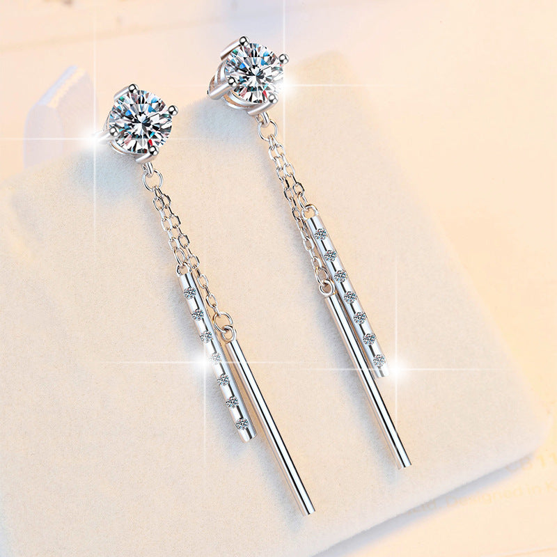 Starlit Tassel Moissanite Threader Earrings pair of moissanite earrings in S925 sterling silver - gift-ready product detail for ILU520 jewelry gifts