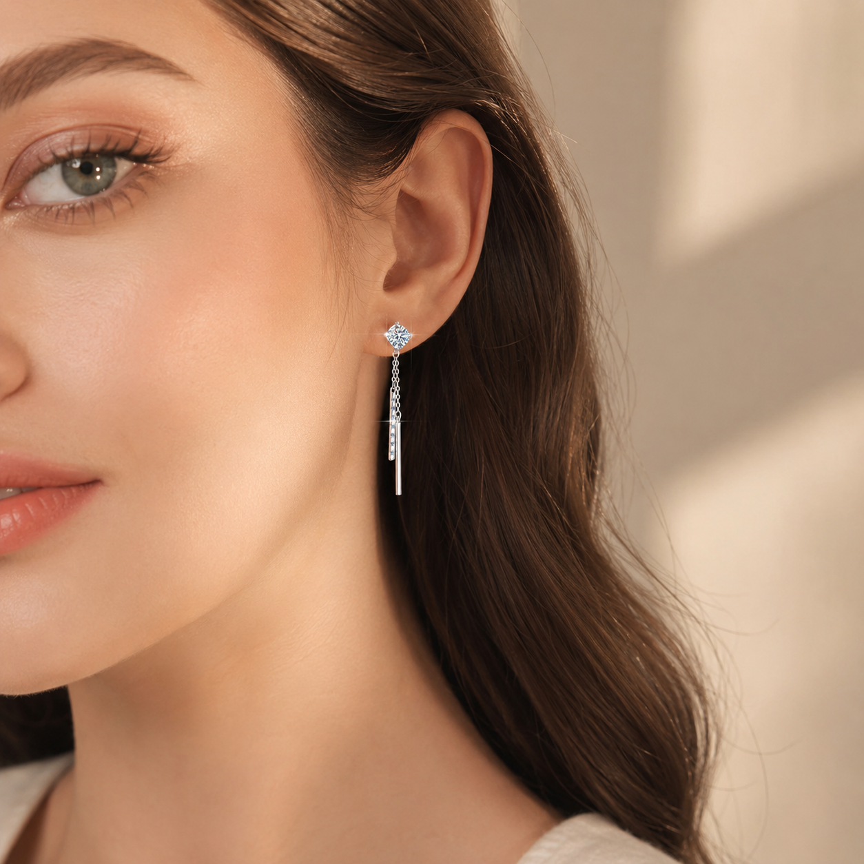 Starlit Tassel Moissanite Threader Earrings pair of moissanite earrings in S925 sterling silver - gift-ready product detail for ILU520 jewelry gifts