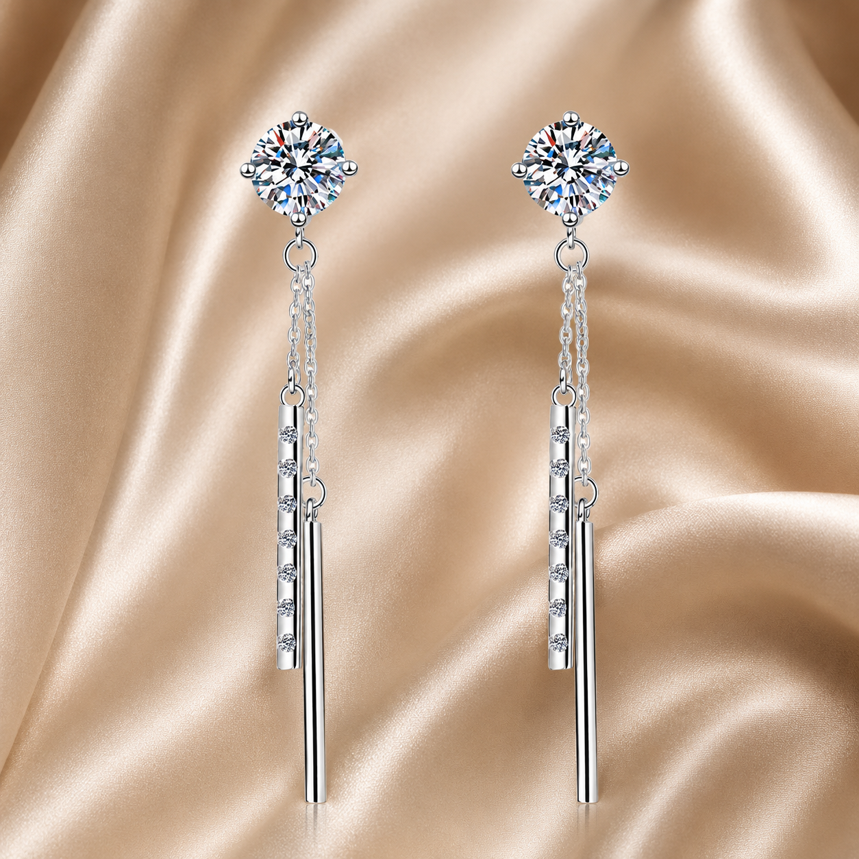 Starlit Tassel Moissanite Threader Earrings pair of moissanite earrings in S925 sterling silver - main product photo for ILU520 jewelry gifts