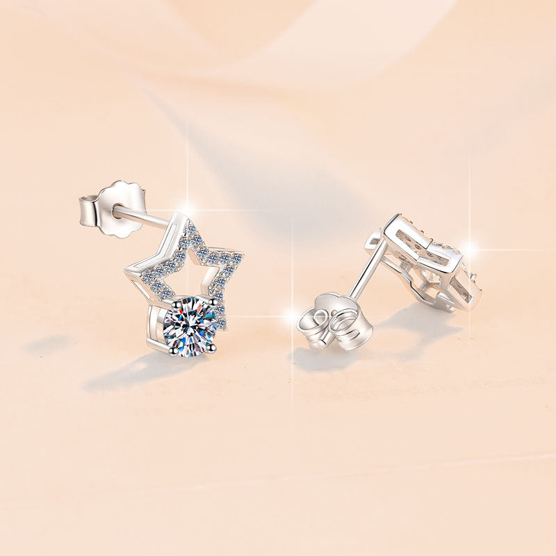Starwish Moissanite Stud Earrings pair of moissanite earrings in S925 sterling silver - styling and detail view for ILU520 jewelry gifts