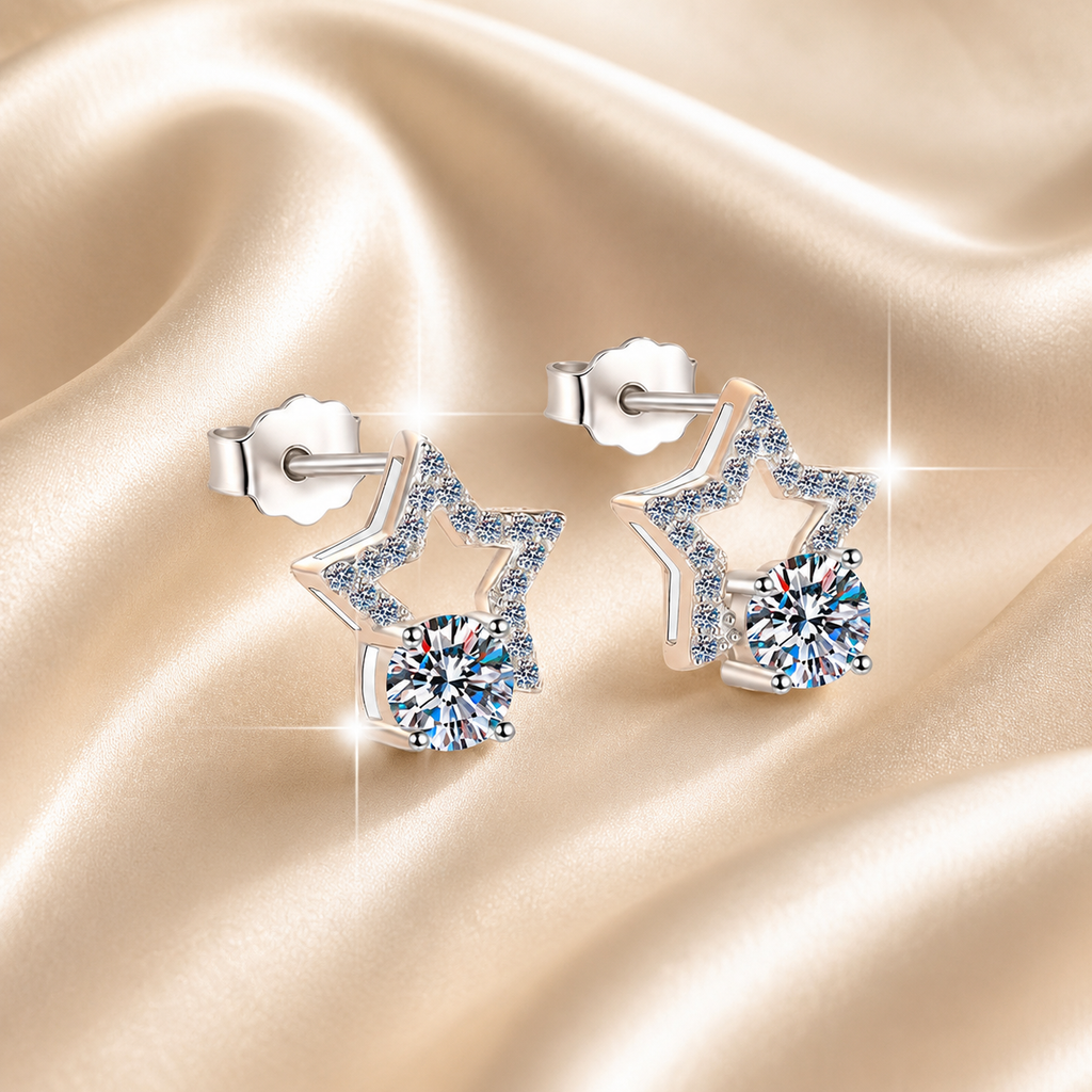 Starwish Moissanite Stud Earrings pair of moissanite earrings in S925 sterling silver - main product photo for ILU520 jewelry gifts