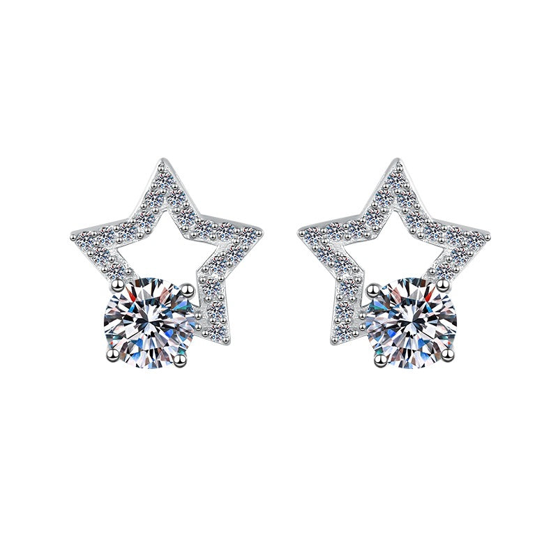 Starwish Moissanite Stud Earrings pair of moissanite earrings in S925 sterling silver - styling and detail view for ILU520 jewelry gifts