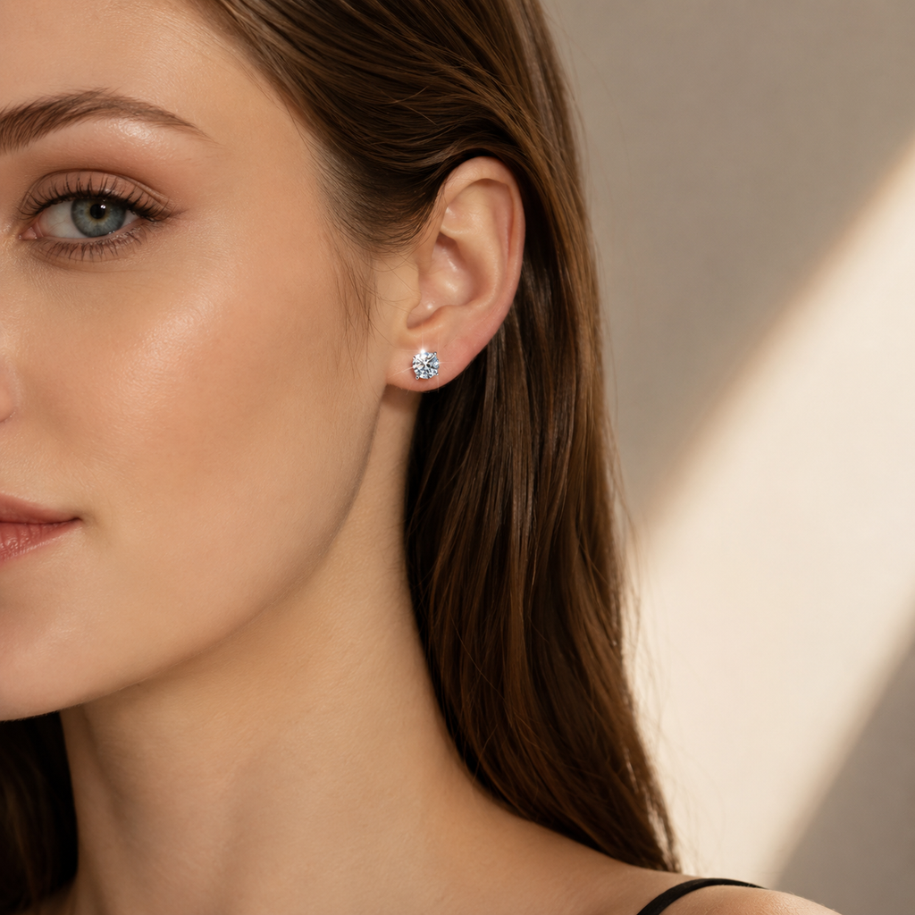 Bright Solitaire Moissanite Stud Earrings pair of moissanite earrings in S925 sterling silver - gift-ready product detail for ILU520 jewelry gifts