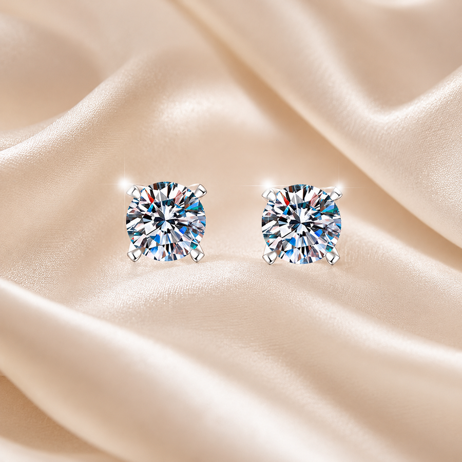 Bright Solitaire Moissanite Stud Earrings pair of moissanite earrings in S925 sterling silver - main product photo for ILU520 jewelry gifts