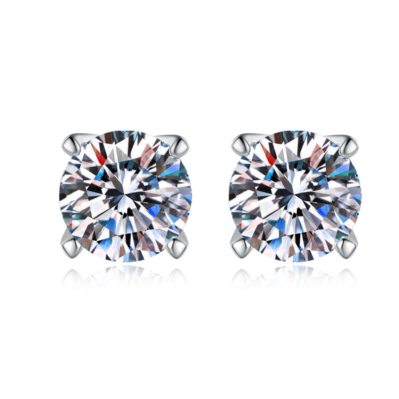 Bright Solitaire Moissanite Stud Earrings pair of moissanite earrings in S925 sterling silver - styling and detail view for ILU520 jewelry gifts