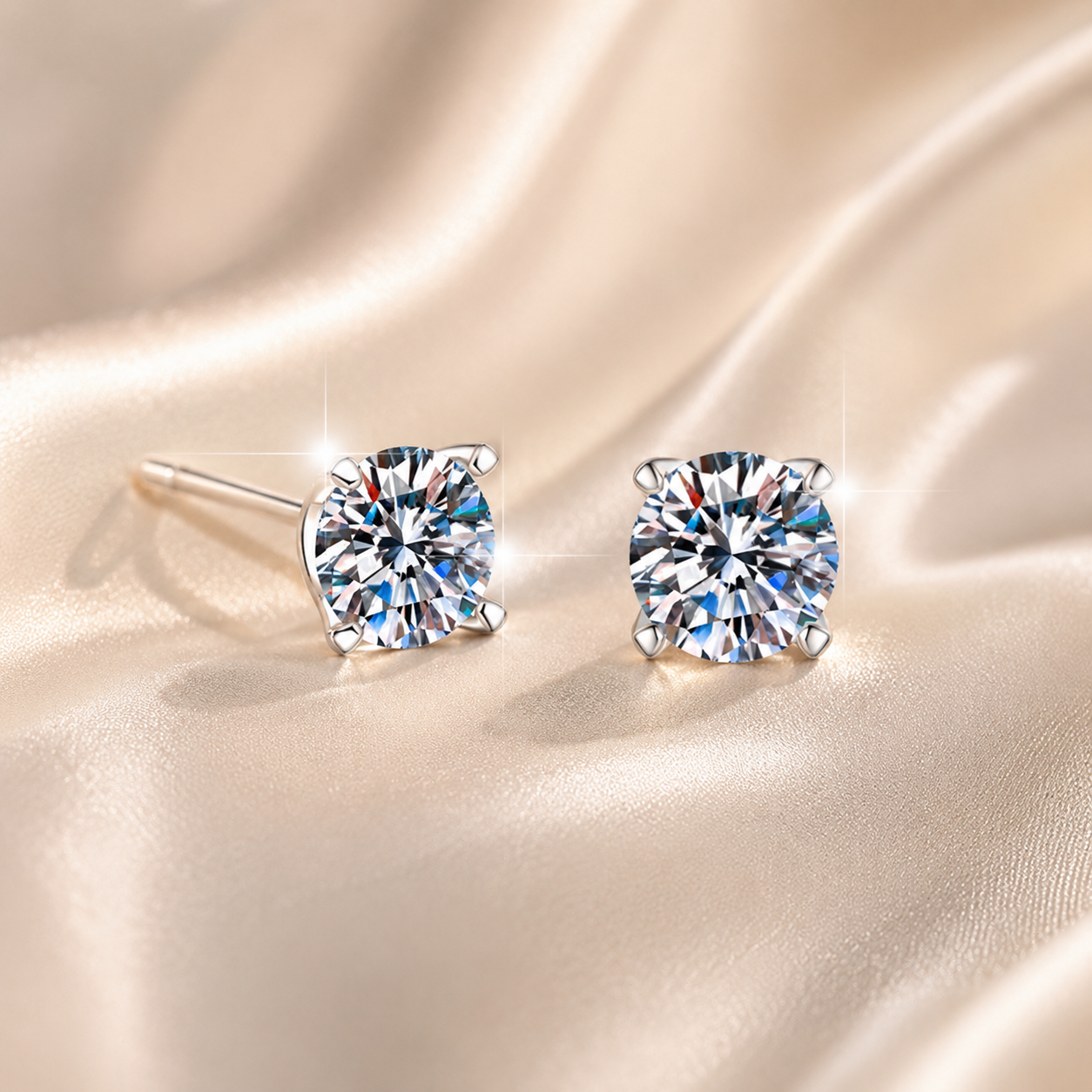Bright Solitaire Moissanite Stud Earrings pair of moissanite earrings in S925 sterling silver - gift-ready product detail for ILU520 jewelry gifts