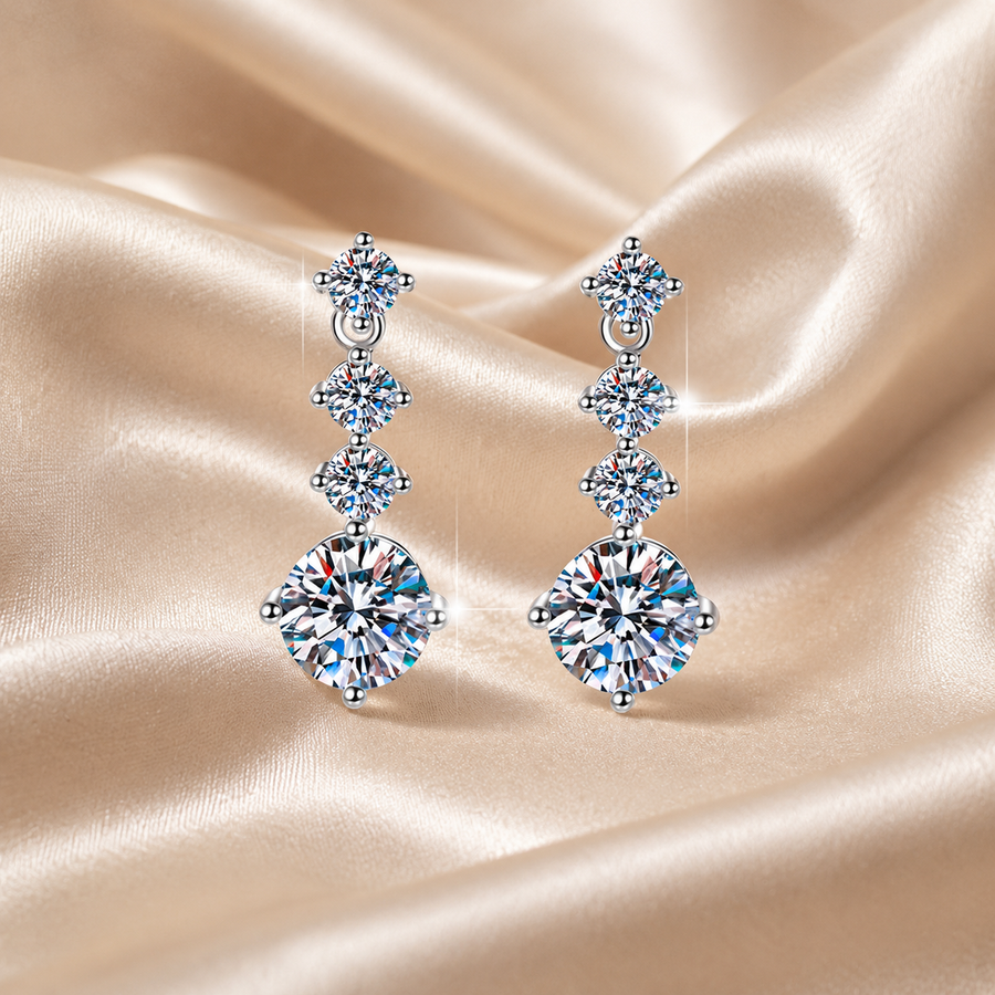Starlight Cascade Moissanite Drop Earrings pair of moissanite earrings in S925 sterling silver - main product photo for ILU520 jewelry gifts
