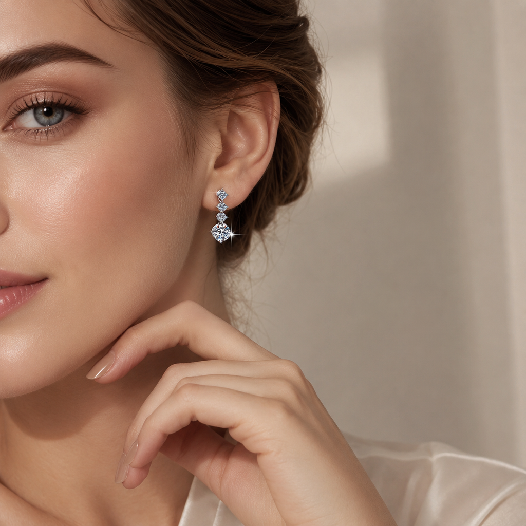 Starlight Cascade Moissanite Drop Earrings pair of moissanite earrings in S925 sterling silver - gift-ready product detail for ILU520 jewelry gifts