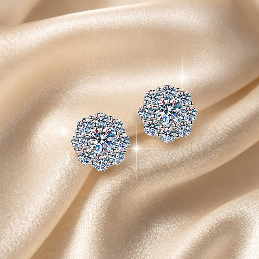 Blossom Glow Moissanite Stud Earrings pair of moissanite earrings in S925 sterling silver - main product photo for ILU520 jewelry gifts