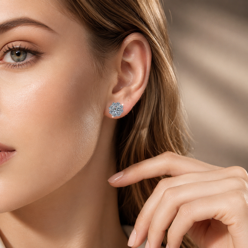 Blossom Glow Moissanite Stud Earrings pair of moissanite earrings in S925 sterling silver - gift-ready product detail for ILU520 jewelry gifts