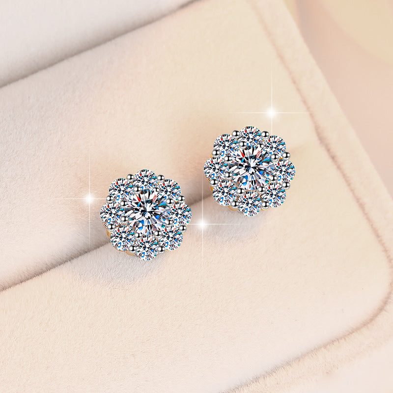 Blossom Glow Moissanite Stud Earrings pair of moissanite earrings in S925 sterling silver - gift-ready product detail for ILU520 jewelry gifts