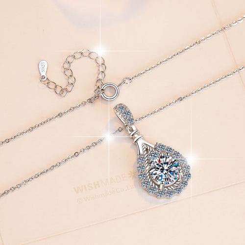 Aurora Dew Moissanite Pendant Necklace moissanite necklace in S925 sterling silver - gift-ready product detail for ILU520 jewelry gifts