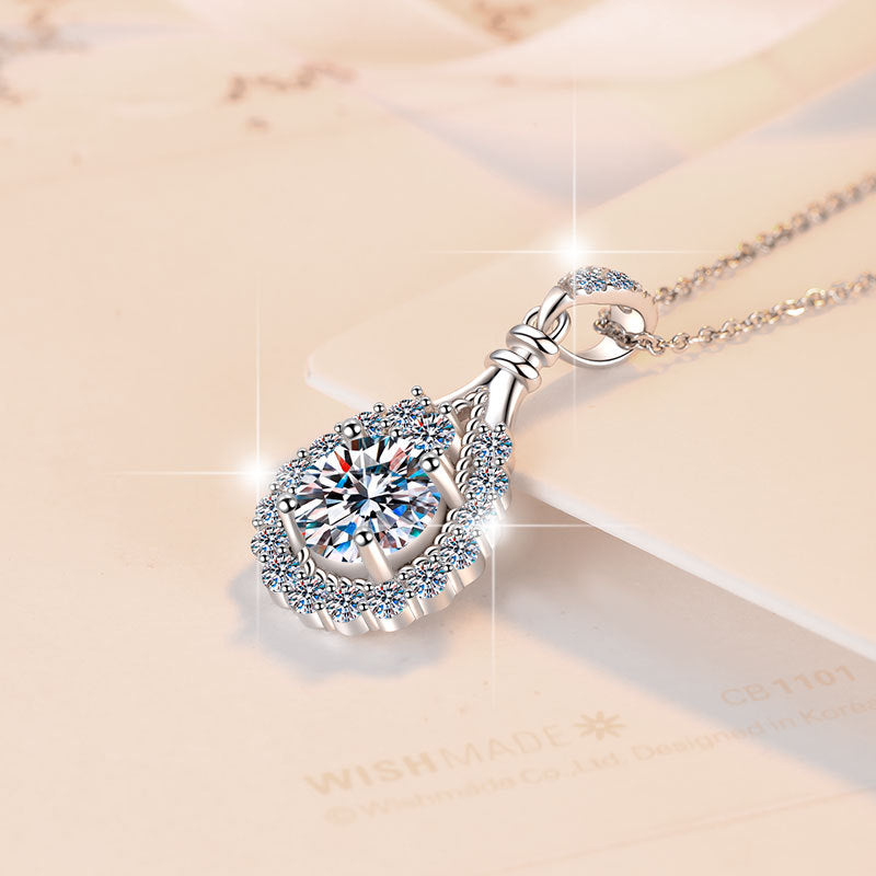 Aurora Dew Moissanite Pendant Necklace moissanite necklace in S925 sterling silver - gift-ready product detail for ILU520 jewelry gifts