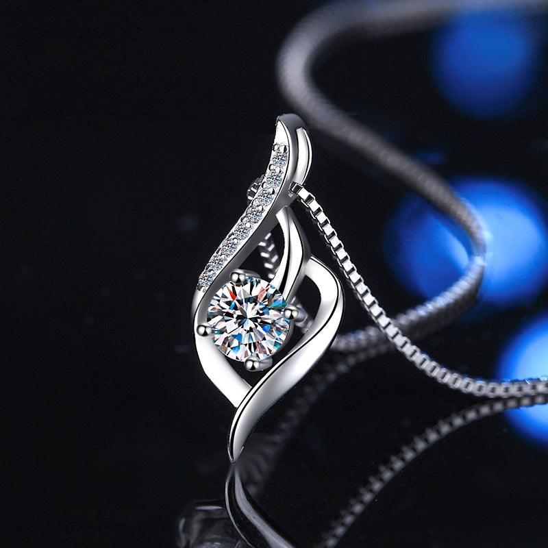 Silver Flame Moissanite Pendant Necklace moissanite necklace in S925 sterling silver - gift-ready product detail for ILU520 jewelry gifts