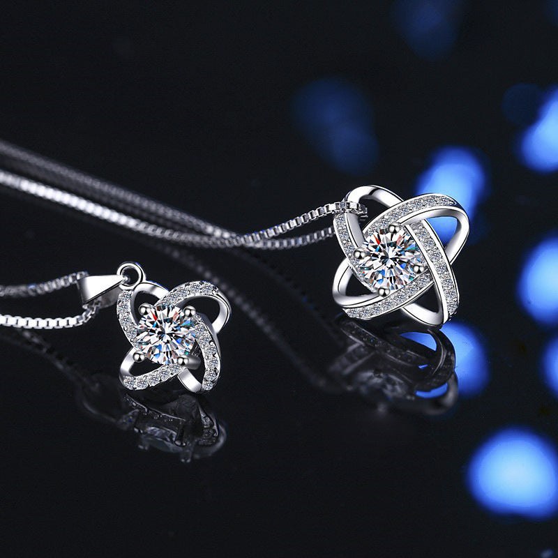 Bloom Embrace Moissanite Pendant Necklace moissanite necklace in S925 sterling silver - styling and detail view for ILU520 jewelry gifts