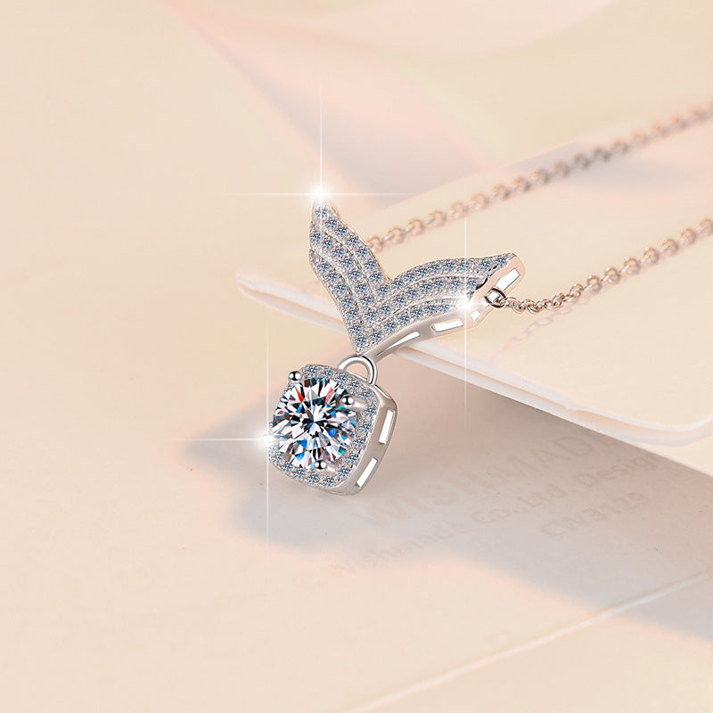Guardian Wing Moissanite Pendant Necklace moissanite necklace in S925 sterling silver - gift-ready product detail for ILU520 jewelry gifts