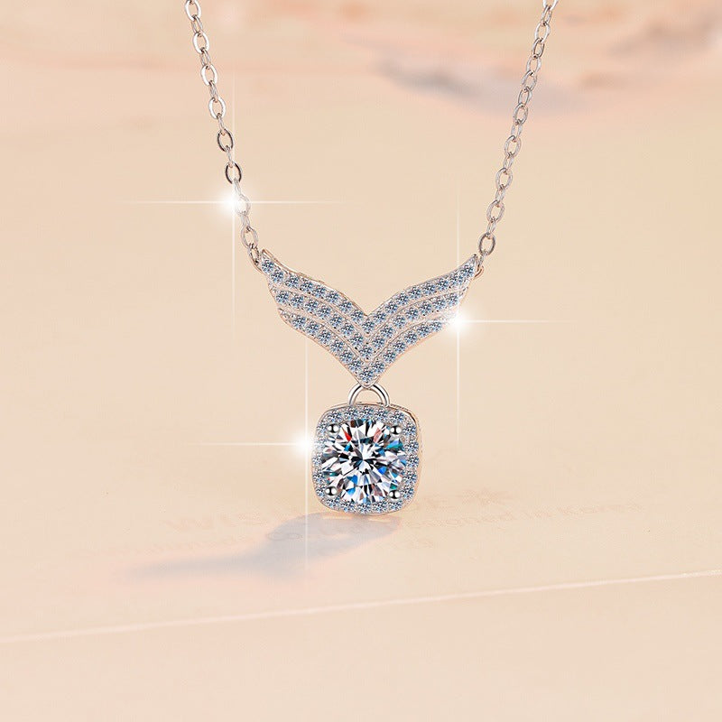 Guardian Wing Moissanite Pendant Necklace moissanite necklace in S925 sterling silver - gift-ready product detail for ILU520 jewelry gifts