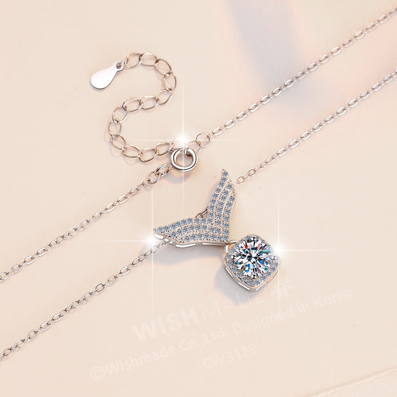 Guardian Wing Moissanite Pendant Necklace moissanite necklace in S925 sterling silver - styling and detail view for ILU520 jewelry gifts
