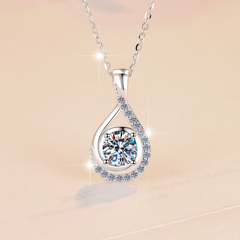 Hourglass Grace Moissanite Pendant Necklace moissanite necklace in S925 sterling silver - styling and detail view for ILU520 jewelry gifts