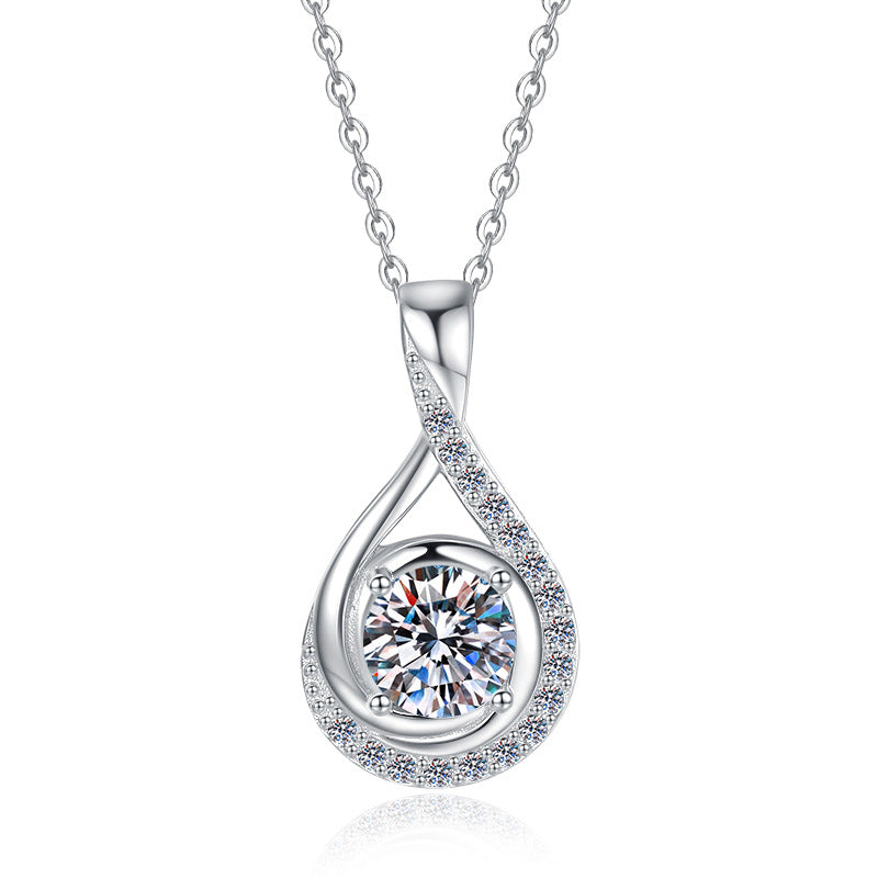 Hourglass Grace Moissanite Pendant Necklace moissanite necklace in S925 sterling silver - styling and detail view for ILU520 jewelry gifts