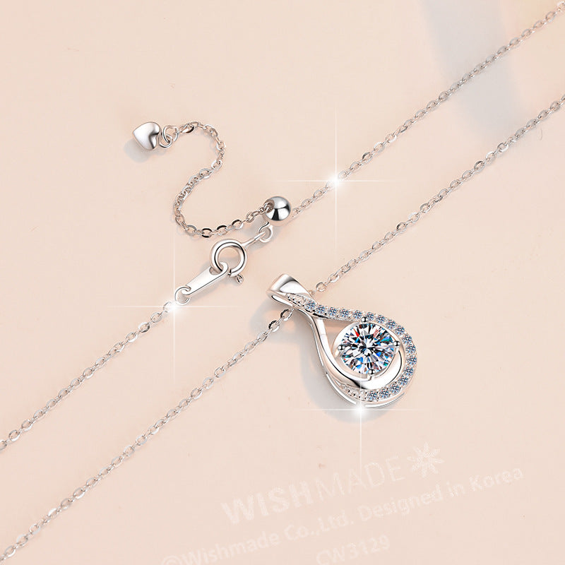 Hourglass Grace Moissanite Pendant Necklace moissanite necklace in S925 sterling silver - styling and detail view for ILU520 jewelry gifts