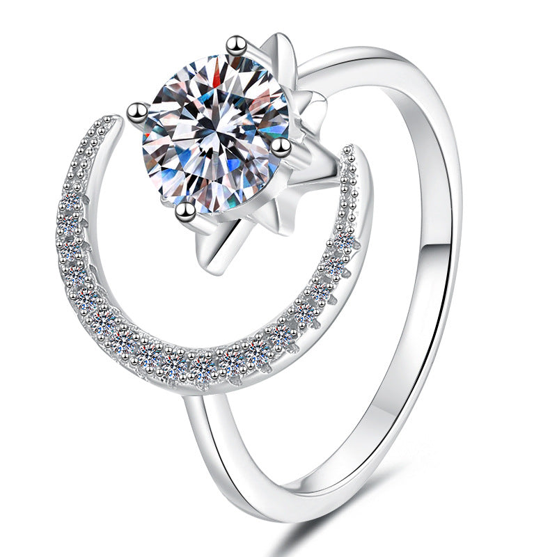 Crescent Glow Moissanite Ring moissanite ring in S925 sterling silver - styling and detail view for ILU520 jewelry gifts