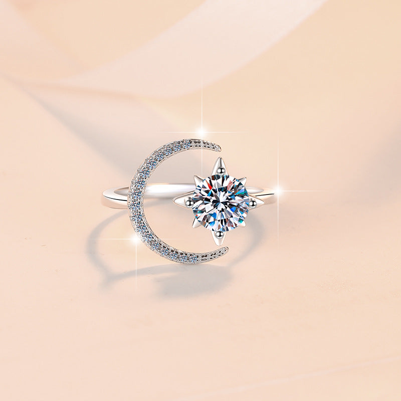 Crescent Glow Moissanite Ring moissanite ring in S925 sterling silver - styling and detail view for ILU520 jewelry gifts