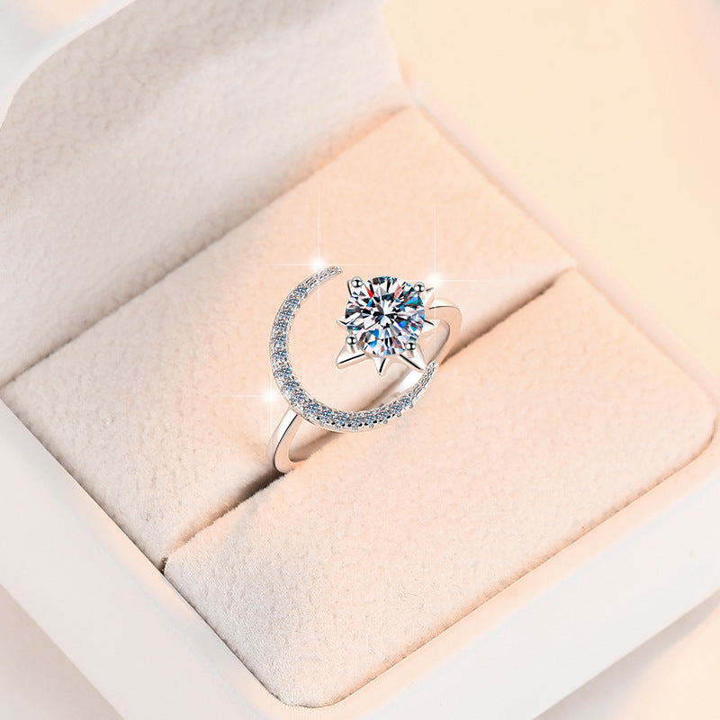 Crescent Glow Moissanite Ring moissanite ring in S925 sterling silver - styling and detail view for ILU520 jewelry gifts