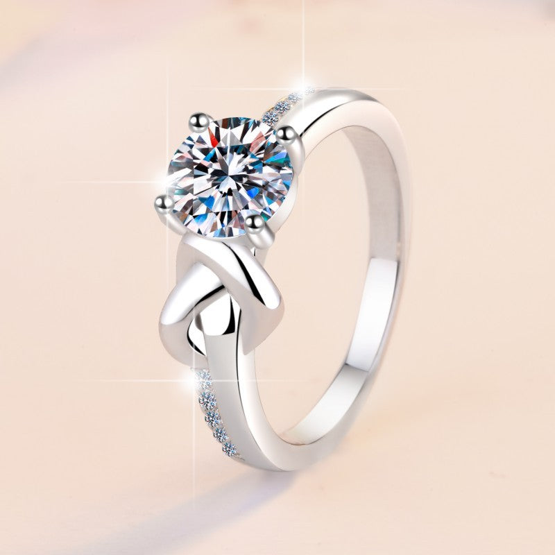 Eternal Knot Moissanite Ring moissanite ring in S925 sterling silver - styling and detail view for ILU520 jewelry gifts
