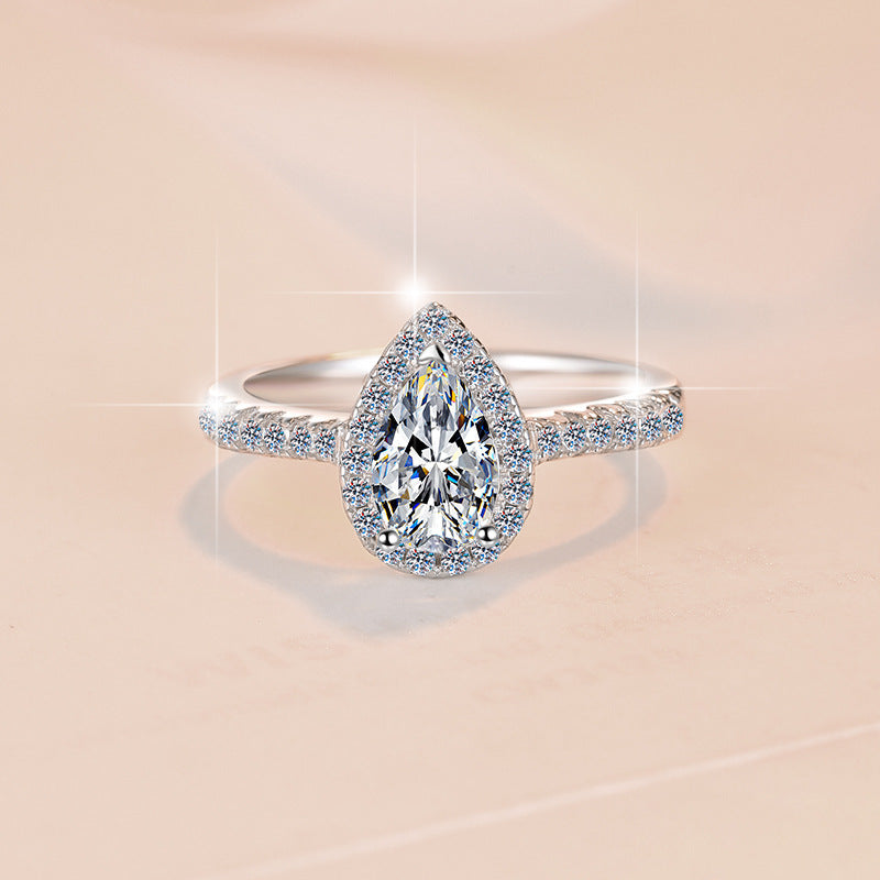 Celestial Tear Moissanite Ring moissanite ring in S925 sterling silver - styling and detail view for ILU520 jewelry gifts