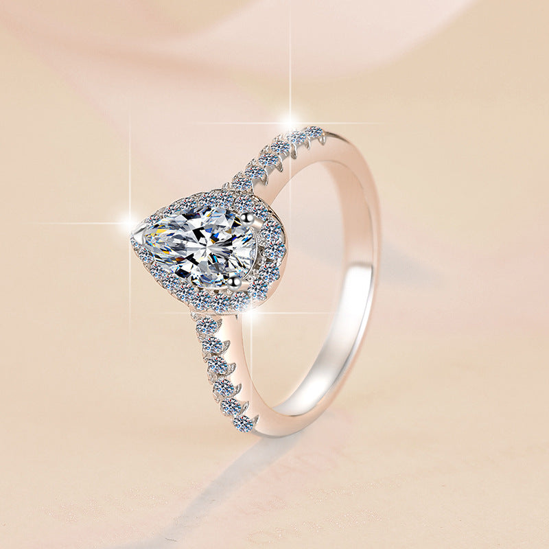 Celestial Tear Moissanite Ring moissanite ring in S925 sterling silver - styling and detail view for ILU520 jewelry gifts