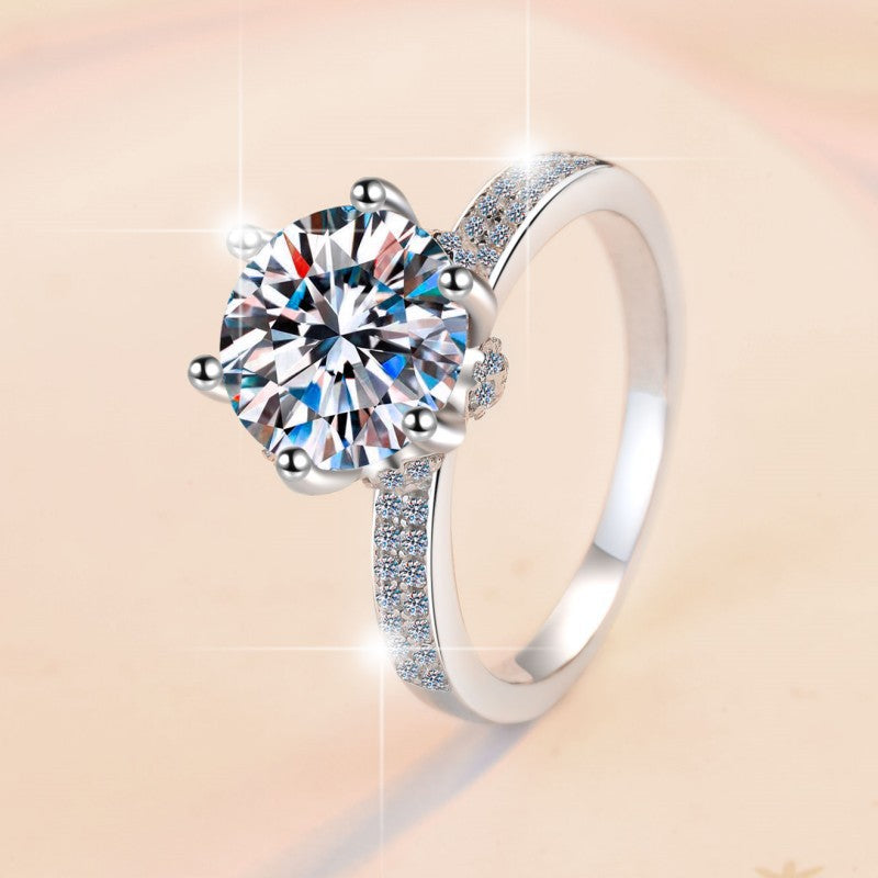 Radiant Crown Moissanite Ring moissanite ring in S925 sterling silver - styling and detail view for ILU520 jewelry gifts