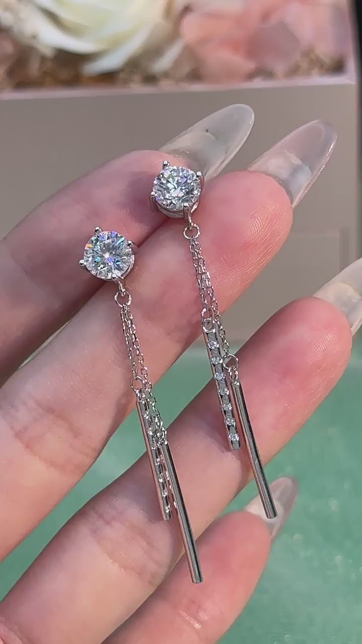 Starlit Tassel Moissanite Threader Earrings