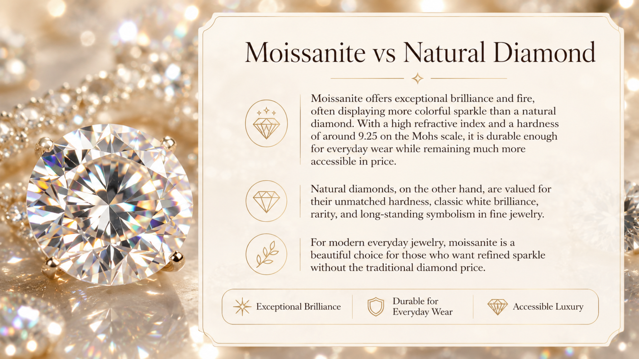 Moissanite comparison information for ILU520 jewelry